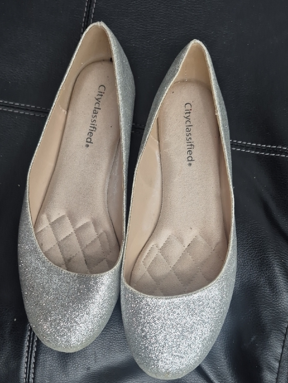 Cityclassified Sparkling Silver Glitter Women's Ballet Flats